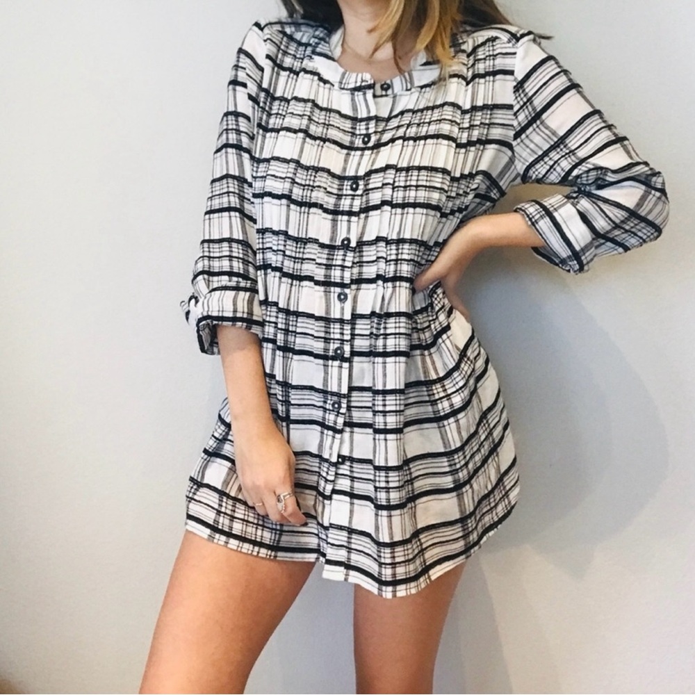 Anthro plaid button down flannel tunic